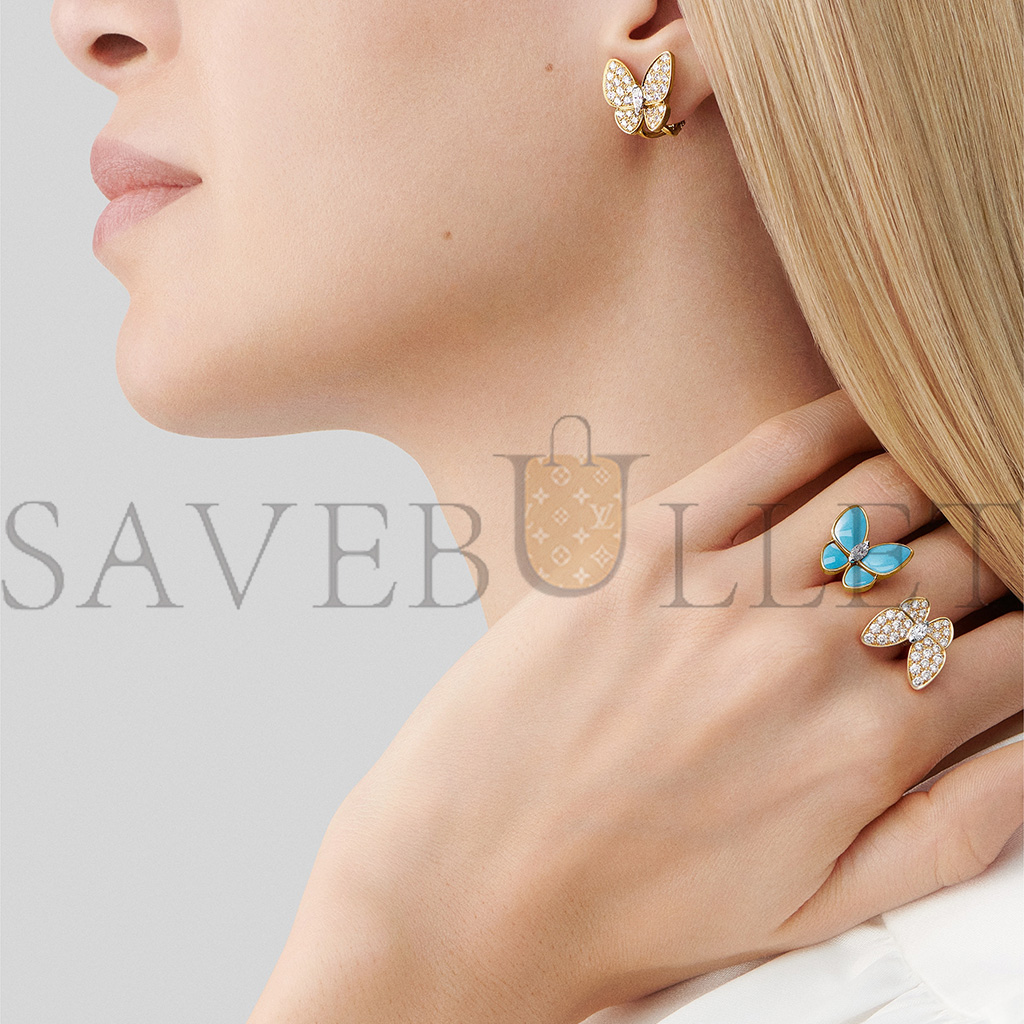 VAN CLEEF ARPELS TWO BUTTERFLY EARRINGS - YELLOW GOLD, DIAMOND, TURQUOISE VCARP7US00 VAN CLEEF ARPELS TWO BUTTERFLY EARRINGS - YELLOW GOLD, DIAMOND, TURQUOISE VCARP7US00